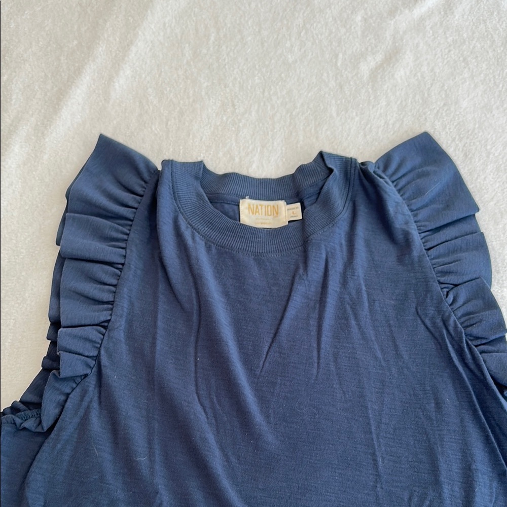 Nation LTD Women's Blue Ruffle Sleeve T